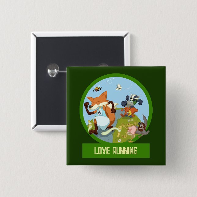 Chapa Cuadrada Cute Woodland Animals Love Running Race Cartoon (Anverso y reverso)