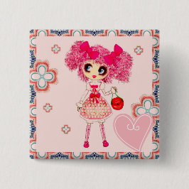 Chapa Cuadrada CutePPretty Girly PinkyP Chica rosa de Kawaii por