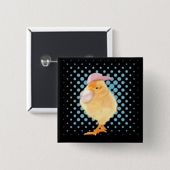 Chapa Cuadrada Cuto Retro Vibes Chick Brillante Bubblegs Negro (Anverso y reverso)