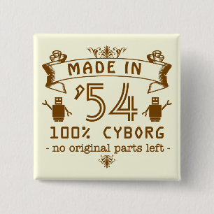 Chapa Cuadrada Cyborg divertido del cumpleaños con año adaptable