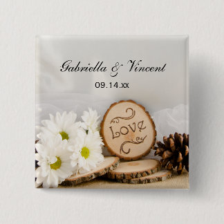 Chapa Cuadrada Daisies blancos rusos Boda Woodland