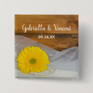 Chapa Cuadrada Daisy amarillo y Boda del granero rural Pearls