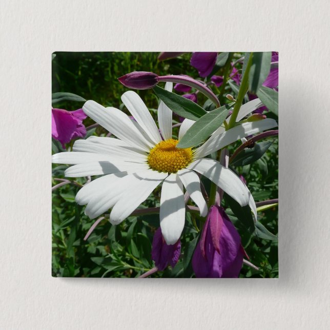 Chapa Cuadrada Daisy y Fireweed Wildflower (Anverso)