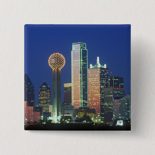 Chapa Cuadrada 'Dallas, TX en el horizonte nocturno con la Torre  (Anverso)