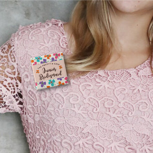 Chapa Cuadrada Dama de honor junior Etiqueta para nombre de boda 