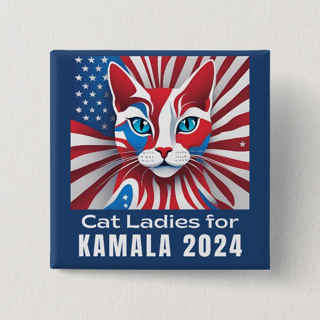 Chapa Cuadrada Damas de gato para los demócratas de Kamala 2024 (Anverso)
