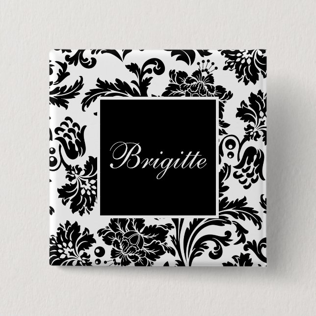 Chapa Cuadrada Damasco blanco y negro (Anverso)