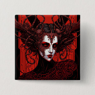 Chapa Cuadrada Dark Elf Demon Red Black Fantasy Art