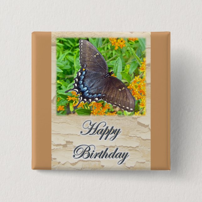 Chapa Cuadrada Dark Phase Tiger Swallowtail Butterfly Birthday (Anverso)
