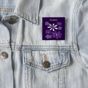 Chapa Cuadrada Dark Purple Flower Doodle tu nombre