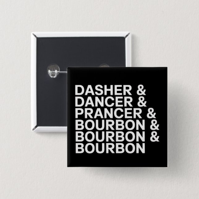 Chapa Cuadrada Dasher Dancer Prancer & Bourbon Navidad Fiesta Nav (Anverso y reverso)