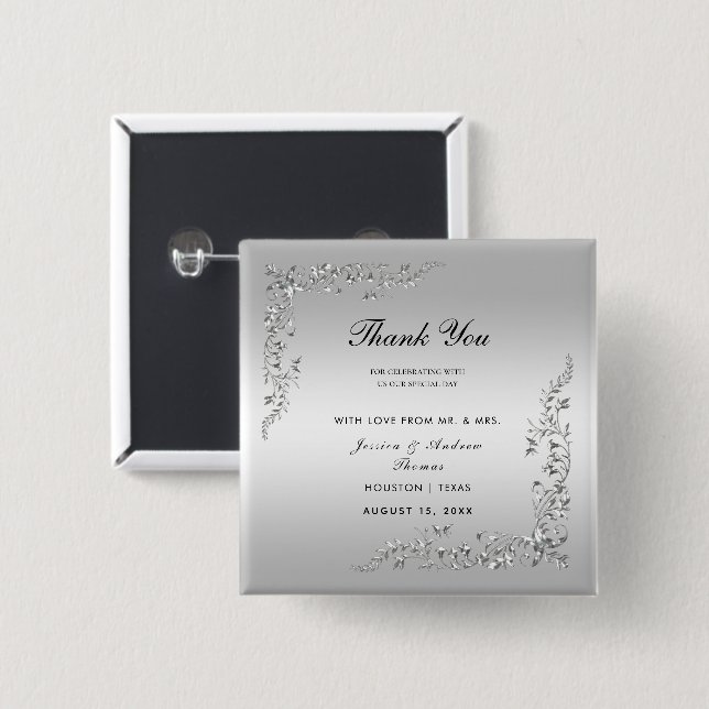Chapa Cuadrada Decoración de Boda de Plata (Anverso y reverso)