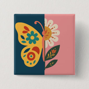 Chapa Cuadrada Decoración de mariposa colorida con elementos flor
