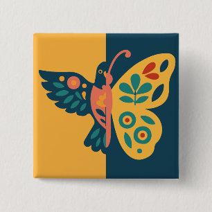 Chapa Cuadrada Decoración de mariposa colorida con elementos flor