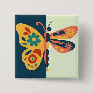 Chapa Cuadrada Decoración de mariposa colorida con elementos flor