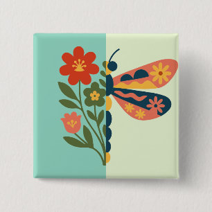 Chapa Cuadrada Decoración de mariposa colorida con elementos flor