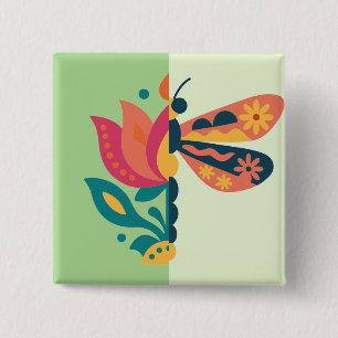 Chapa Cuadrada Decoración de mariposa colorida con elementos flor