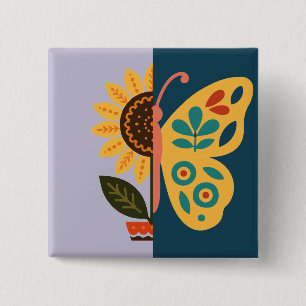 Chapa Cuadrada Decoración de mariposa colorida con elementos flor