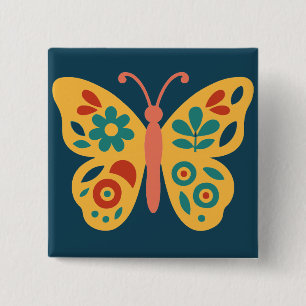 Chapa Cuadrada Decoración de mariposa colorida con elementos flor