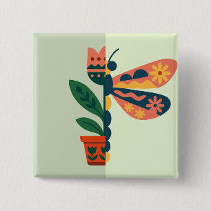 Chapa Cuadrada Decoración de mariposa colorida con elementos flor