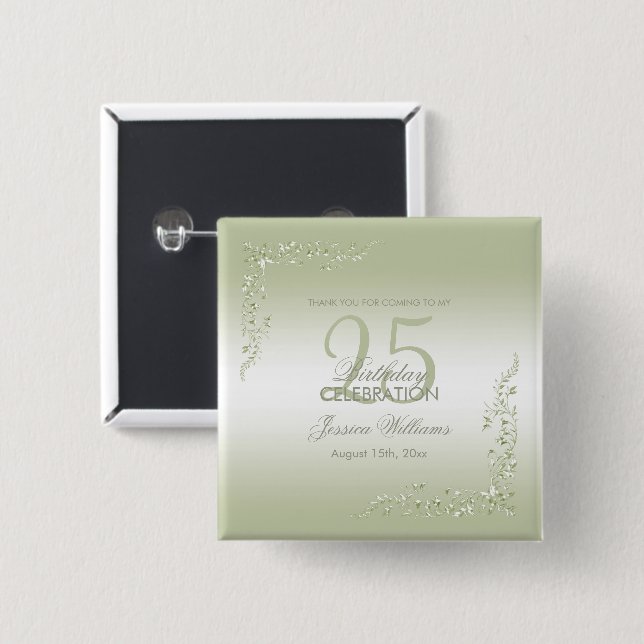 Chapa Cuadrada Decoración del pasillo Cumpleaños 25   (Anverso y reverso)
