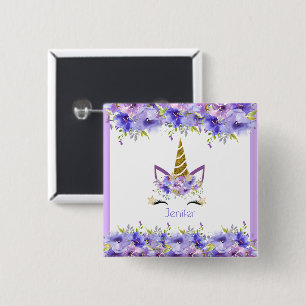 Chapa Cuadrada Decoraciones de cumpleaños de unicornio violeta fr