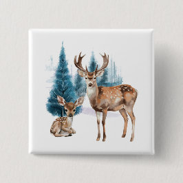 Chapa Cuadrada Deer and doe with snowy pine tree