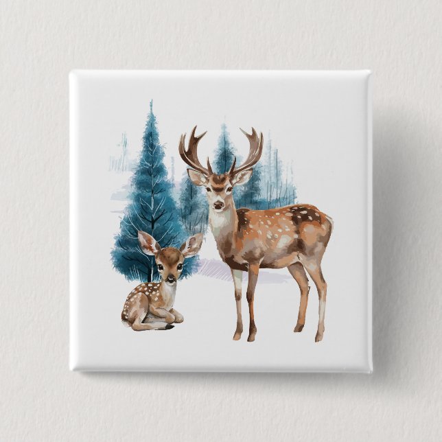 Chapa Cuadrada Deer and doe with snowy pine tree (Anverso)