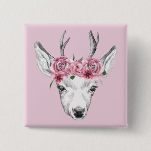 Chapa Cuadrada Deer de flores de color agua