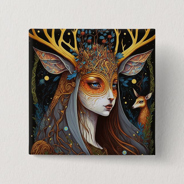 Chapa Cuadrada Deer Lady Fantasy Art (Anverso)