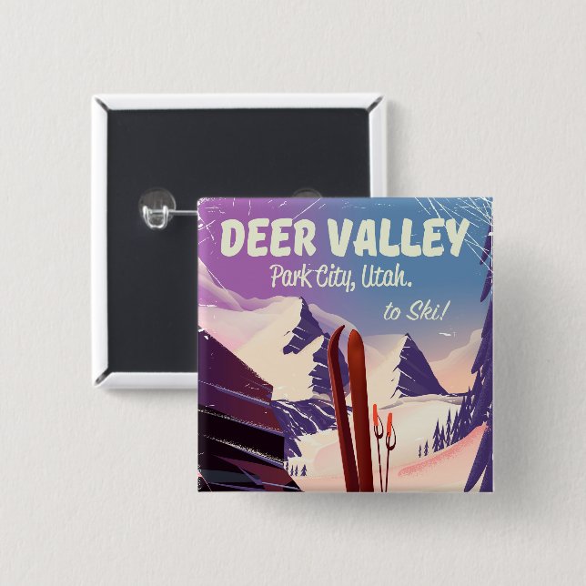 Chapa Cuadrada Deer Valley, Park City, Utah, Ski travel poster. (Anverso y reverso)