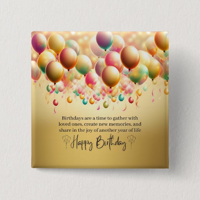 Chapa Cuadrada Deseos de cumpleaños brillantes (Anverso)