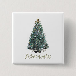 Chapa Cuadrada Deseos festivos. Diseño de árbol de Navidad