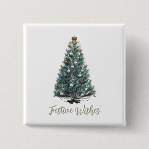 Chapa Cuadrada Deseos festivos. Diseño de árbol de Navidad
