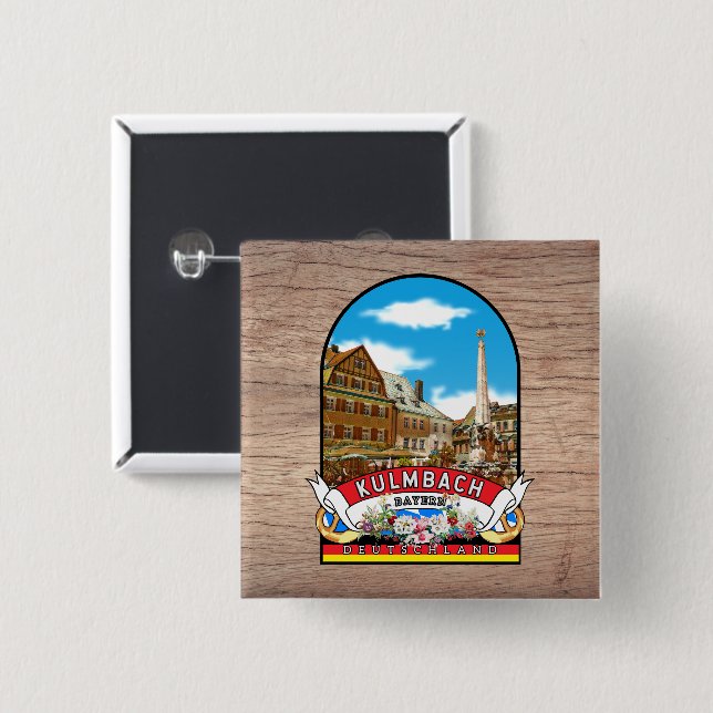Chapa Cuadrada Deutschland Kulmbach Vintage souvenir (Anverso y reverso)