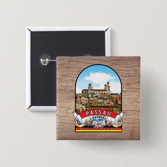 Chapa Cuadrada Deutschland Passau Vintage souvenir (Anverso y reverso)