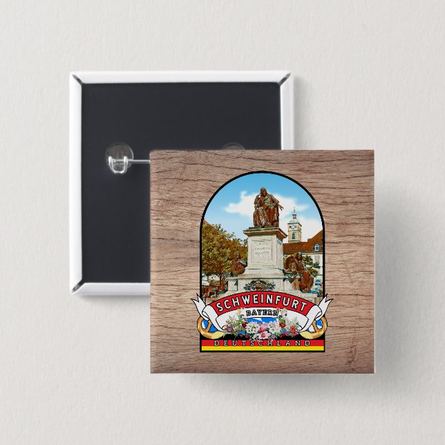 Chapa Cuadrada Deutschland Schweinfurt Vintage souvenir (Anverso y reverso)