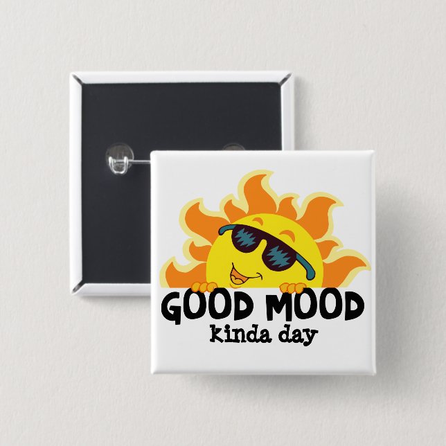 Chapa Cuadrada "Día de Buen Humor"  Sol con Gafas de Sol (Anverso y reverso)