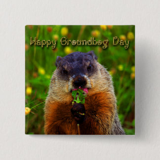 Chapa Cuadrada Día de la marmota feliz que come la flor