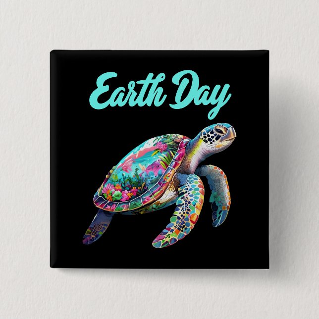 Chapa Cuadrada Día de la Tierra de la Tortuga Marítima Salvemos l (Anverso)