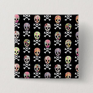 Chapa Cuadrada Día de Muertos Mexicano Calavera Cruz de Huesos