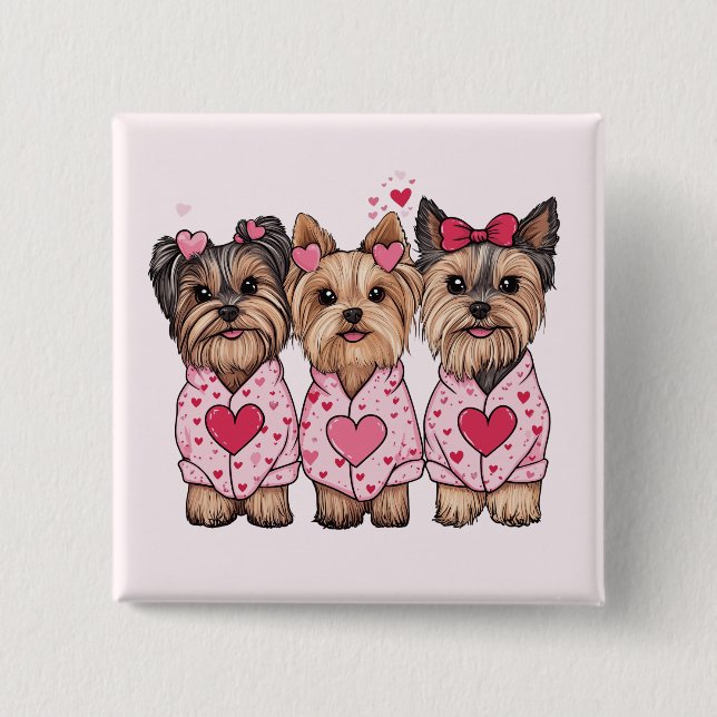 Chapa Cuadrada Día de San Valentín Perros Yorkie (Anverso)