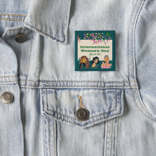 Chapa Cuadrada Día Internacional de la Mujer 8 de marzo Floral (In situ)