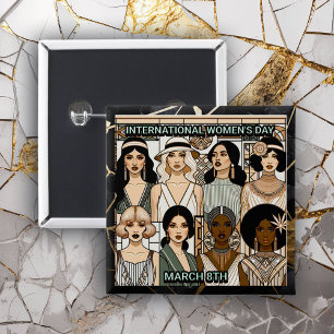 Chapa Cuadrada Día Internacional de la Mujer   Mujeres Art Deco