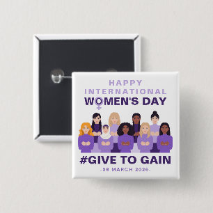 Chapa Cuadrada Día Internacional de la Mujer Purple Give To Gain