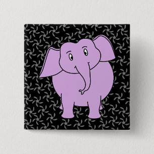Chapa Cuadrada Dibujo animado púrpura del elefante. Fondo floral