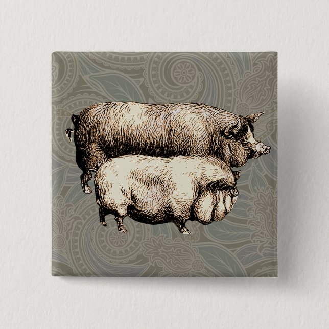 Chapa Cuadrada Dibujo de cerdos antiguos (Anverso)