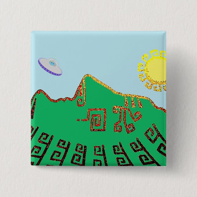 Chapa Cuadrada Dibujo de Machu Picchu Perú (Anverso)