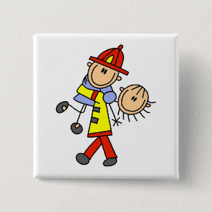 Chapa Cuadrada Dibujo de palitos de bombero salvando vidas