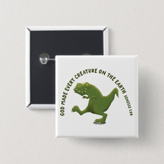 Chapa Cuadrada Dibujo divertido de T rex, Dios hizo todas las cri